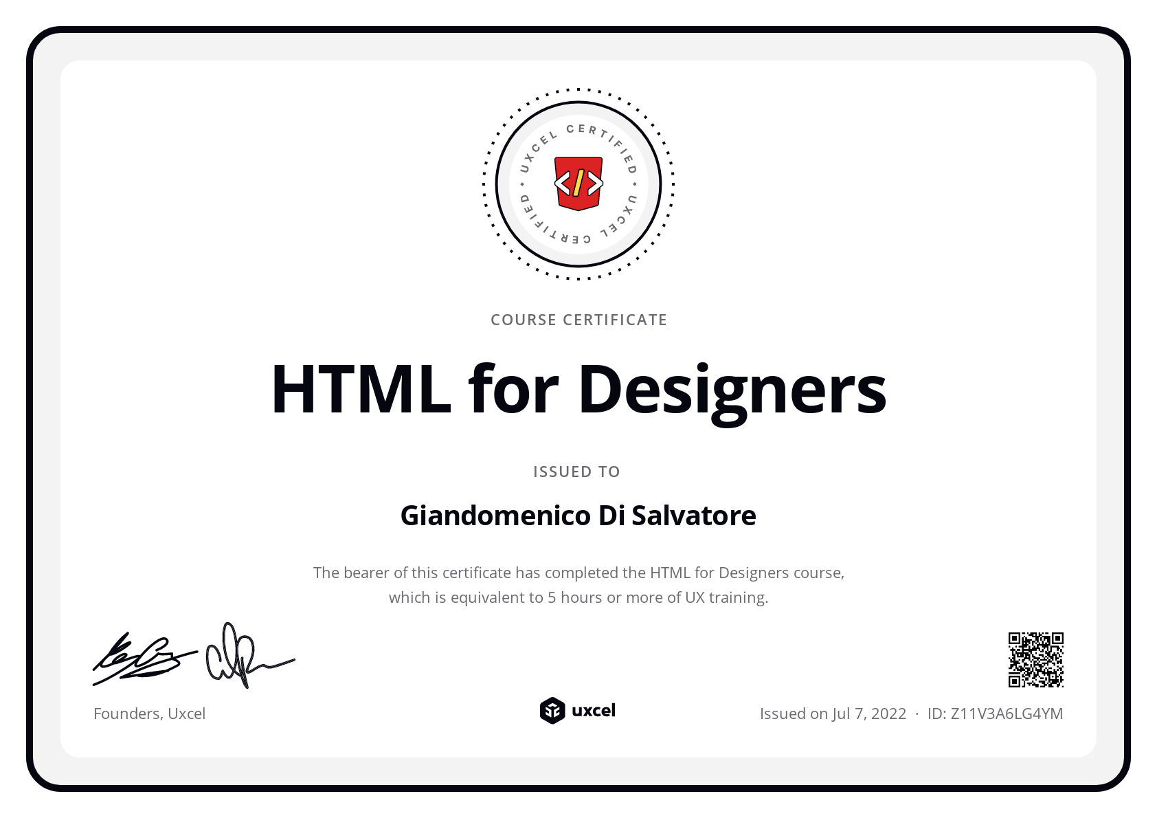 Giandomenico Di Salvatore's certificate